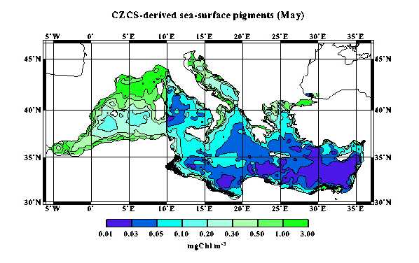 Sea Colors Map Ocean colour : MEDITERRANEE